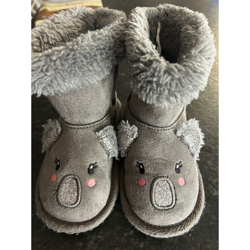 The Childrens Place Toddler Girls Gray Koala Faux Fur Winter Boots Size 5/6